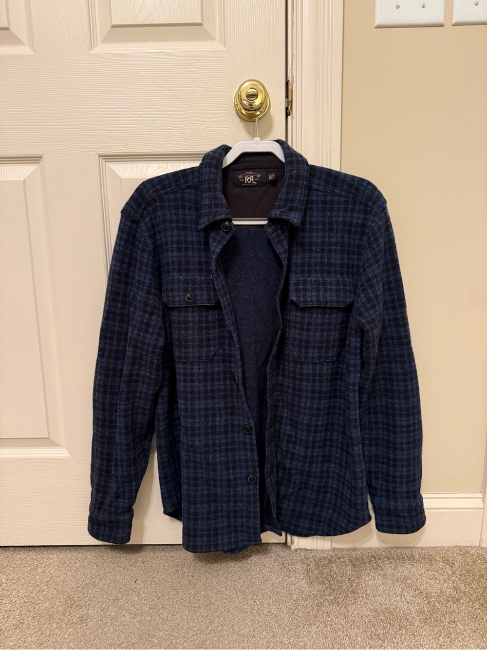 Ralph Lauren Double RL Navy & Black Plaid Lightweight Shirt Jacket